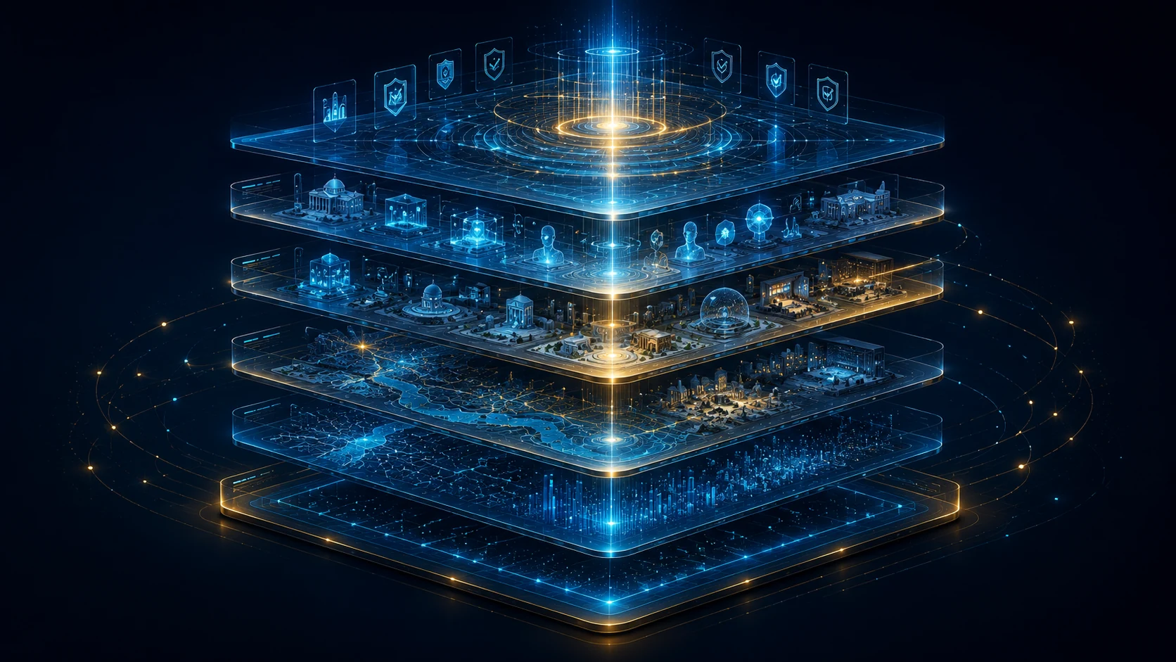 Reality Stack katmanlarını ve Reality Core mimarisini gösteren görsel: altyapı, araç, orkestrasyon ve deneyim katmanları